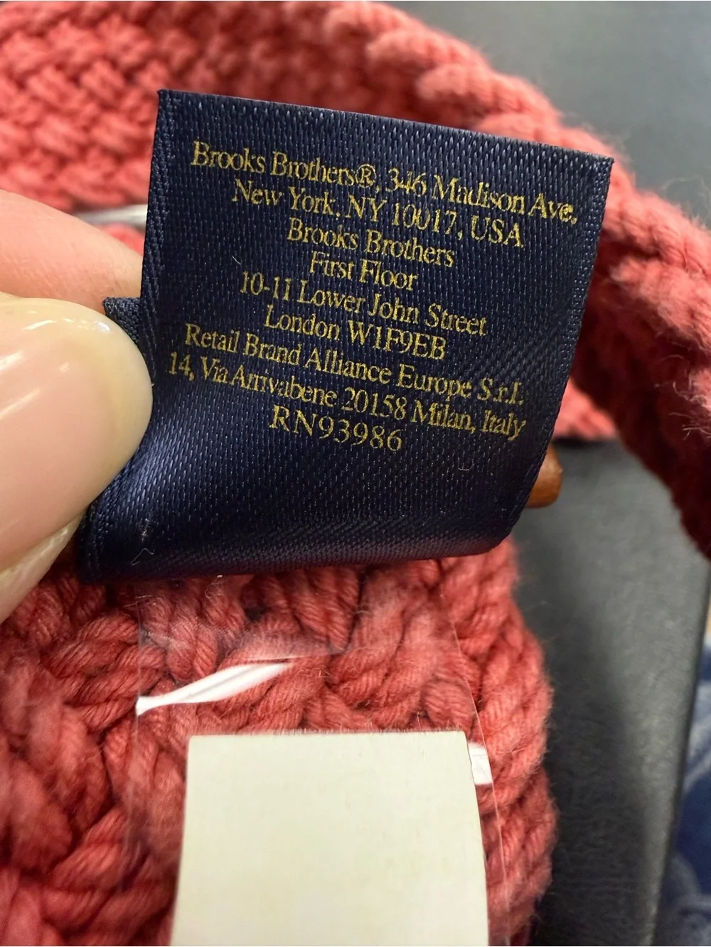Brooks Brothers Pink/Red Crochet Cotton D-Ring Belt  Boho Leather Trim LG NWT
